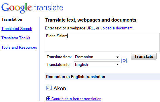 Florin Salam pe Google translate
