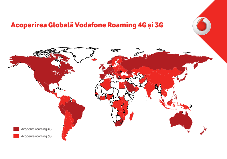Acoperirea Vodafone în roaming 4G și 3G